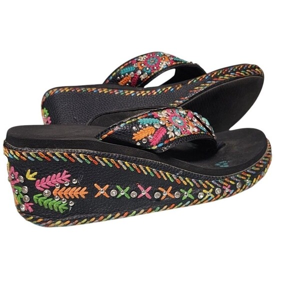 Montana West Shoes - Montana West Embroidered Wedge Flip-Flops Boho Concho Rhinestones Size 10